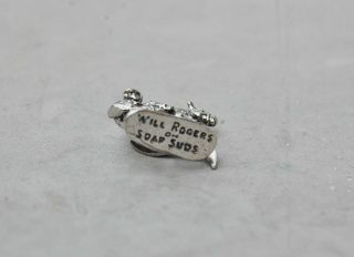 Will Roger & Horse Soap Suds Charm Sterling Silver American Humorist 7/8 