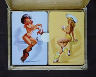 Cowgirl Pin - Up Playing Cards Quick On The Draw Two Deck Set 1940s Brown&bigelow