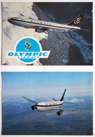 Rare 2x Dif Olympic Airways Airbus A300b4 Postcard (one Is Postcard - Sticker)