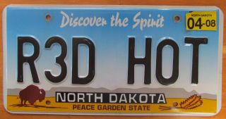 North Dakota 2008 Vanity License Plate Red Hot