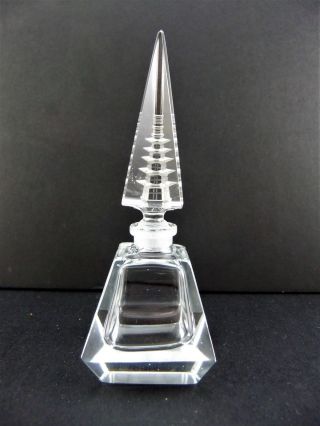 Vintage Small Geometric Clear Glass Perfume Bottle W/pagoda Stopper