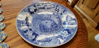Vintage Signed Staffordshire 10 " Plate - Mackinac Island,  Mi - Blue & White -