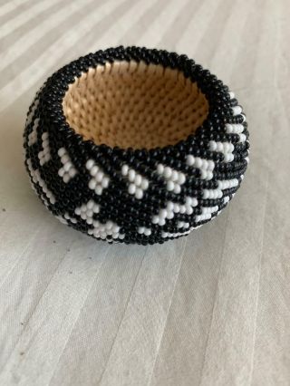 Tiny Beaded Paiute Basket.  A Black And White Jewel.  2 1/2 " X 1 1/4 ".