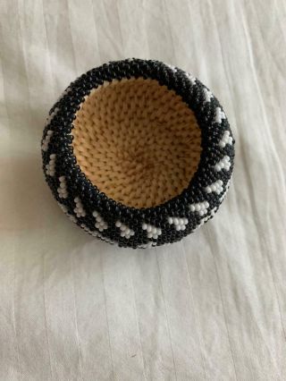 Tiny beaded PAIUTE basket.  A black and white jewel.  2 1/2 