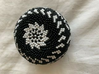 Tiny beaded PAIUTE basket.  A black and white jewel.  2 1/2 