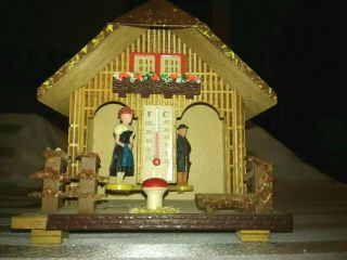 Vintage German Wooden Chalet Weather House W/ Thermometer