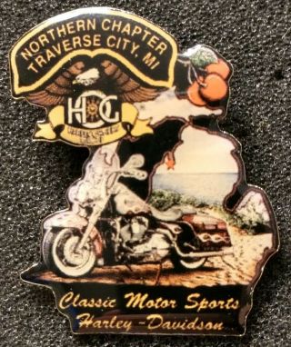 Rare Harley Hog Northern Chapter Tranverse City,  Mi.  Classic Motor Sports Pin