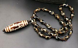 Royal Magic Power Tibetan Old 9 Eye Dzi Bead Big Necklace Pendant Amulet