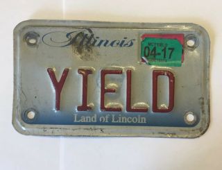 Yield Illinois Motorcycle Vanity License Plate Gas Oil Man Cave Bar