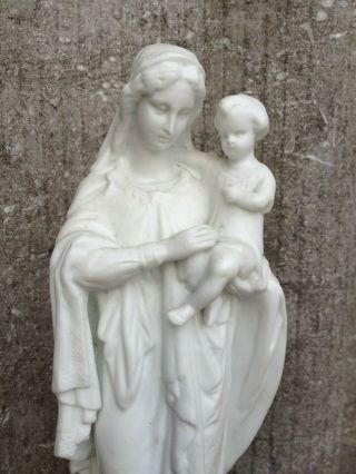 Antique Bisque Porcelain Virgin Mary Madonna Child Jesus Altar Standing Statue 3