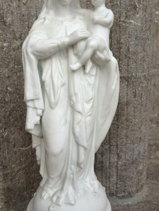 Antique Bisque Porcelain Virgin Mary Madonna Child Jesus Altar Standing Statue 4