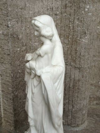 Antique Bisque Porcelain Virgin Mary Madonna Child Jesus Altar Standing Statue 8