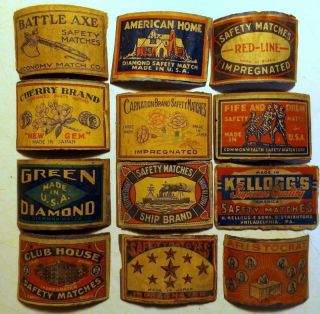12 Different Antique Vtg Match Box Labels Cut From Boxes C1930s