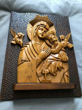 Glorious Rare Nuns Convent Vintage Our Mother Of Perpetual Help Wall Carving