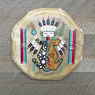 Native American Indian - Navajo Hand Painted Cochiti Drum - Yei Design - Glen Nez
