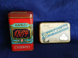 2 Rare Antique 1864 P.  & G.  Co 5 Cent Cigar Tin Box Chancellor Container Tobacco