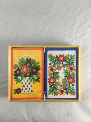 Vintage Hallmark Double Deck Playing Cards Bridge Plastic Case Floral Applique