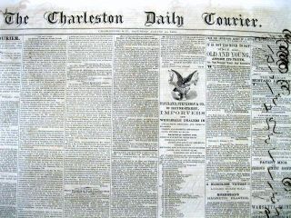 1859 Charleston Courier SOUTH CAROLINA newspaper Just Before th CIVIL WAR begins 2