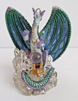 Dragon W/crystals & Crystal Ball Mythical Gothic Medieval Resin Ornament Figure