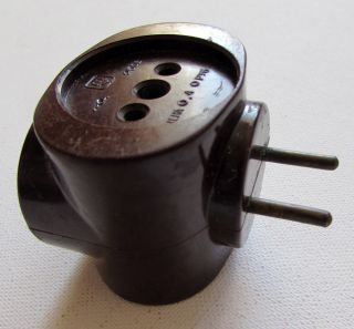Vintage Brown Bakelite Soviet Russian Electric Tee 3 Sockets Splitter Duplicator