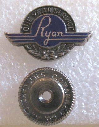 Vintage Ryan Aeronautical Company 1 Year Employee Service Award Lapel Pin