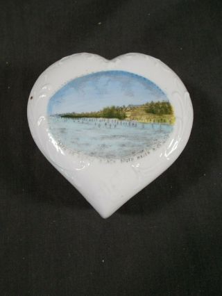 Vtg Souvenir " Bathing On The Beach " China Covered Heart Dish – South Haven Mich