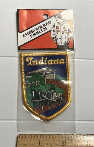 Nip Indiana Horse Wagon Covered Bridge In State Souvenir Embroidered Badge Patch