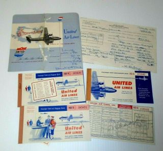 1953 United Airlines Tickets,  Reciept And Folder - Great Graphics Airplane Pilot