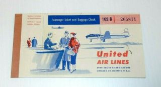 1953 United Airlines Tickets,  Reciept and folder - Great Graphics Airplane Pilot 3