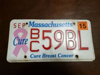 2015 Massachusetts License Plate Cure Breast Cancer Bc 59cl