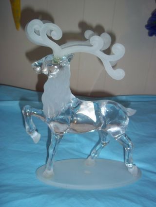 Clear Acrylic Reindeer Figurine 12 " Frosted Antlers,  Chest And Base Euc
