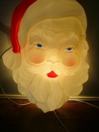 Vtg Union Product Santa Head Face Blow Mold Plastic Wall Hanging Lighted Usa