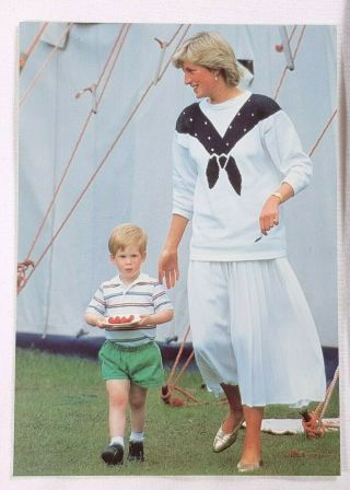 Lady Diana Princess Of Wales And Prince Harry Postcard Vintage Britain Royalty