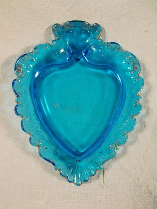 Vintage Souvenir Blue Glass Eapg Pressed Glass Heart Plate – Mason Mo C1900s