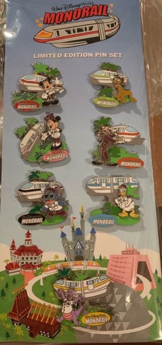 Disney Wdw Monorail Limited Edition Pin Set 7 Stitch Figment Goofy Le 1000 & 600