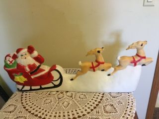 Vintage Union Products Santa Sled Set 30 " Blow Mold Christmas Decor