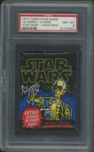 1977 Topps Star Wars " Fun Pack " 1st Series 4 Card Wax Pack Psa 8