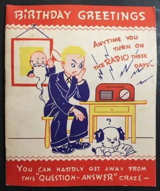 1940s Vintage Birthday Card Black Americana Radio Show Quizzes Roosevelt,