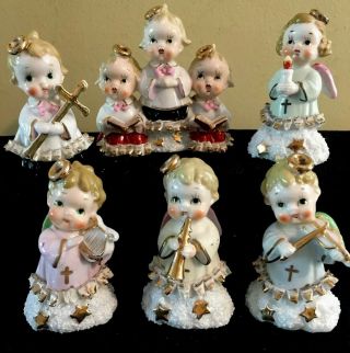 Rare Set Of 6 Vintage Christmas Angels,  Ardalt Japan,  Adorable