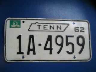 1962 Tennessee License Plate With 63 Sticker,  1a - 4959