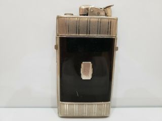 Vintage BLACK ENAMEL & SILVER Evans Lighter and Cigarette Case 2