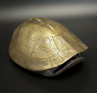 Vintage Chinese Feng Shui Brass Fortune Telling Turtle Shell