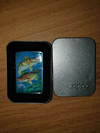 Fishing Themed Vintage Zippo Lighter With Tin Box