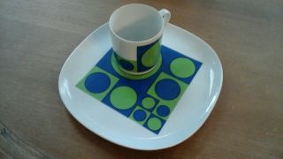 Mid Century Mod Jonas Roberts Blue Green Lunch Snack Plate And Cup
