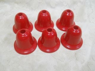 6 Vintage Red Hard Plastic Christmas Bell String Light Covers C9 3 "