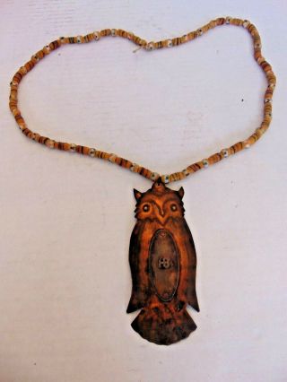 Hudson Bay Fur Trade Owl Medal With Trade Bead Necklace