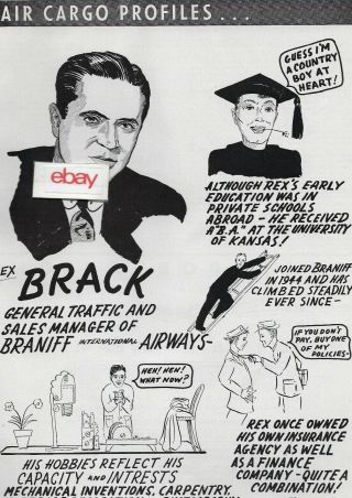 Braniff Airways 1949 Bud Bier Cartoon Art Work Of Rex Brack Aircargo History
