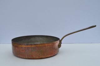 Vintage Made In France 9 1/2 " Copper Skillet Saute Pan With Brass Handle