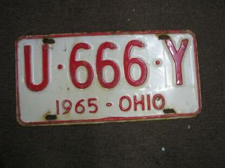 Vintage 1965 Ohio License Plate U 666 Y Car Nr