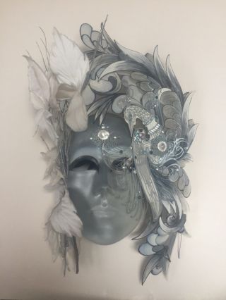 Handmade Paper Mache Mardi Gras Style Mask Signed Art Made In Venezia,  Italy